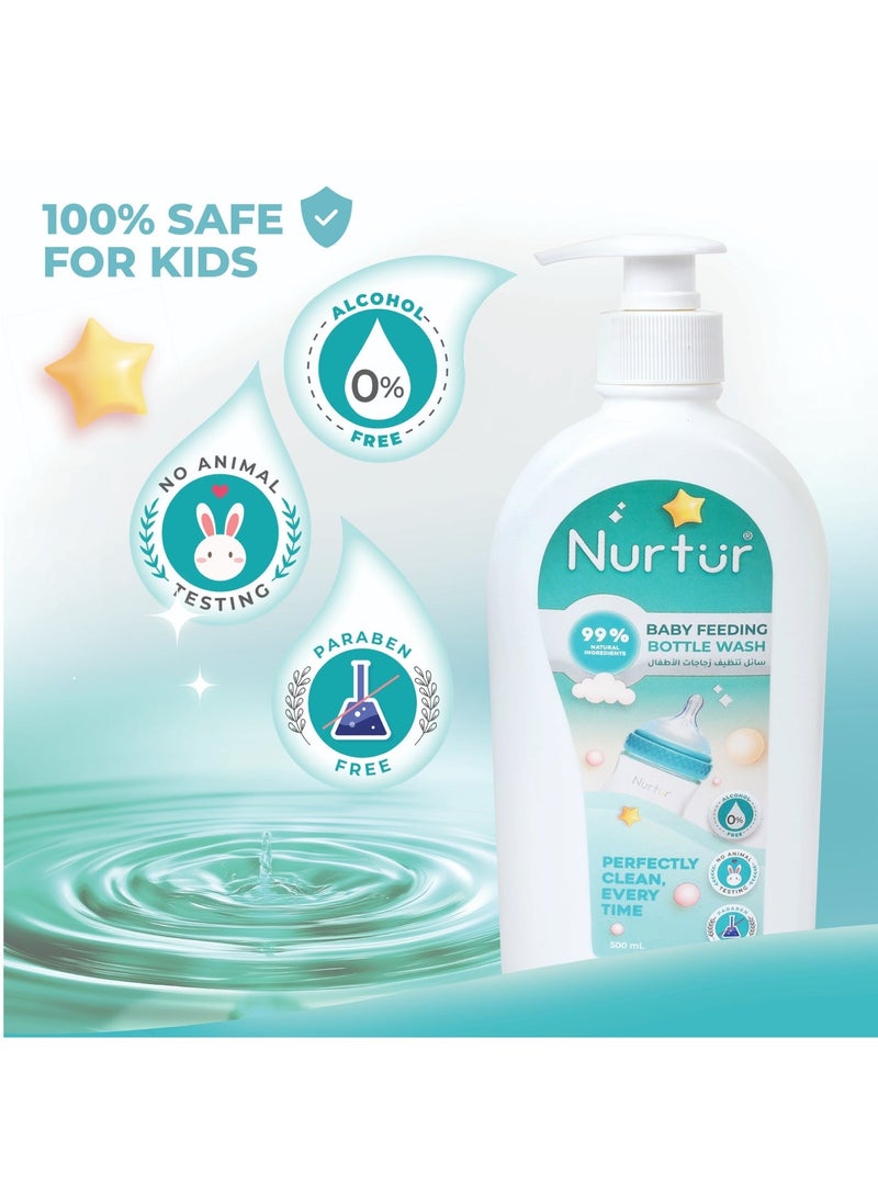 Nurtur Baby Bottle Liquid Cleanser 1000ml (2 x 500ml) Kills 99% Bacteria, Alcohol-Free, Paraben-Free, Multipurpose Liquid Cleanser Wash Safe for Bottles, Breast Pumps, Toys & Feeding Essentials - Image 3